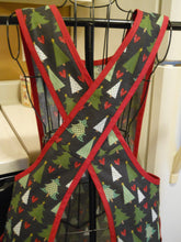 Load image into Gallery viewer, Grandma Style No Tie Crossover Rustic Apron with Pine Trees and Hearts in XL