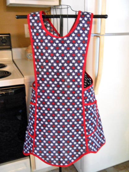 Crossover No Tie Old Fashioned Apron in Red White and Blue with Stars size Large