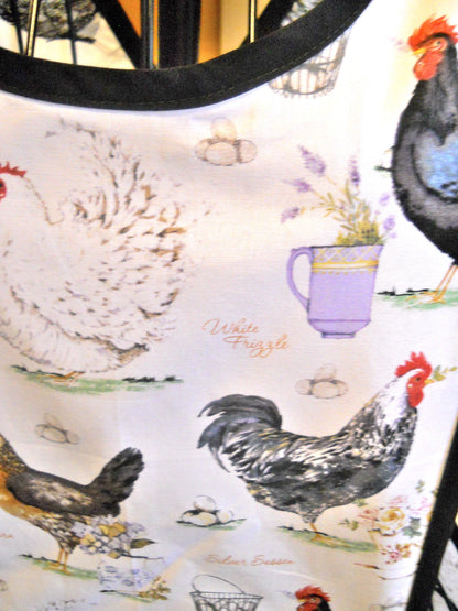 Vintage Style Crossover No Tie Apron with Roosters size Large