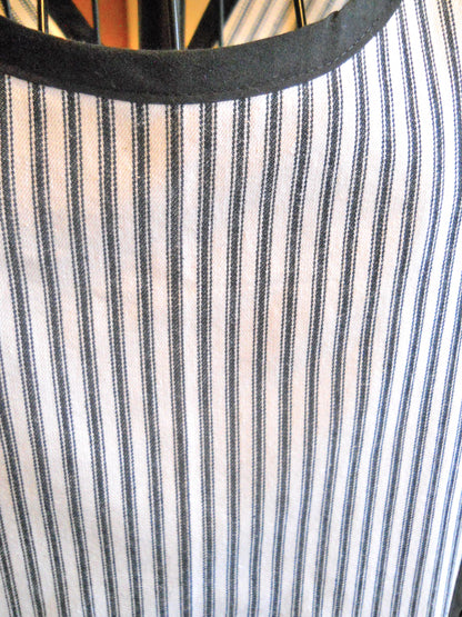 Grandma Crossover No Tie Apron in Black and White Mattress Ticking size Large