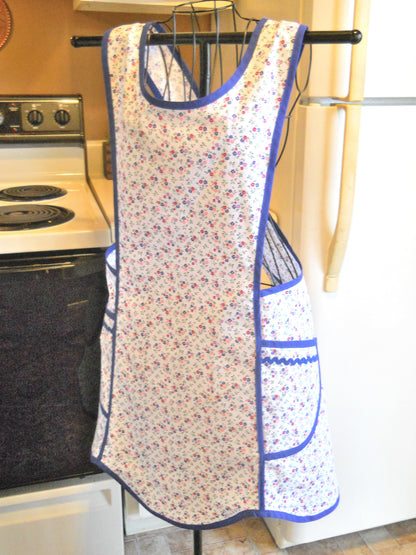 Vintage Style Crossover No Tie Apron in Blue size Medium