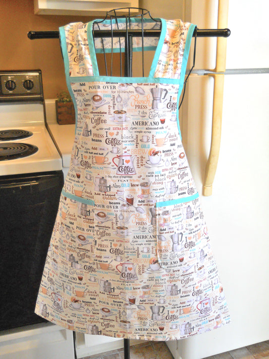 Vintage Style Retro Full Apron for Coffee Lovers size XL