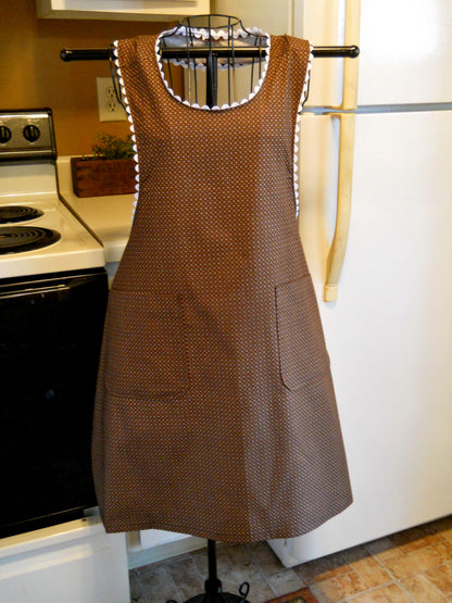 American Gothic Style Old Fashioned Full Apron in Brown Floral size Small Medium XL