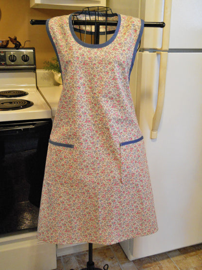 Grandma Old Fashioned Full Apron in Warm Tan Floral size XL