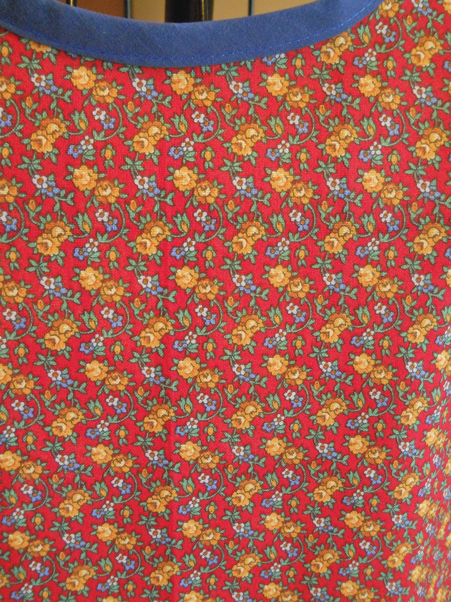 Grandma Style Old Fashioned Full Apron in Dark Red Floral in Large