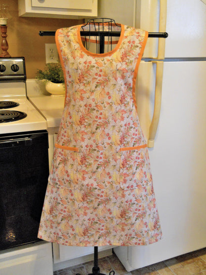 Vintage Style Full Apron with Colorful Leaves in Medium and Large