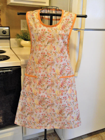 Vintage Style Full Apron with Colorful Leaves in Medium and Large