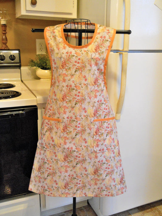 Vintage Style Full Apron with Colorful Leaves in Medium and Large