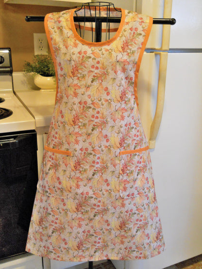 Vintage Style Full Apron with Colorful Leaves in Medium and Large
